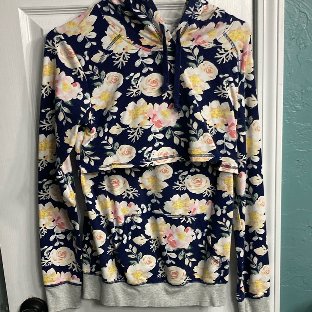 Latched Mama Floral Navy Hoodie with Gray Accents